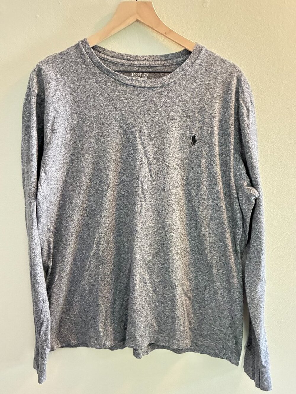 POLO Ralph Lauren Gray Long Sleeve T-Shirt Mens Size Large Crewneck Logo Neutral